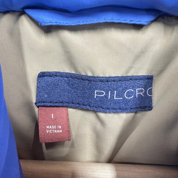Pilcro Anthropologie Puffer Jacket Womens L Blue Hooded Full Zip Semi Cropped - Picture 4 of 7